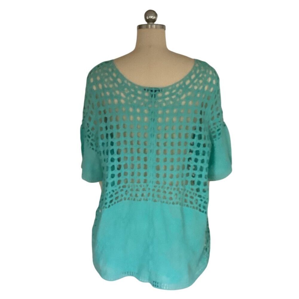 Lane Bryant Women's Blue Crochet Knit 3/4 Sleeve Blouse Size L - Picture 5 of 6